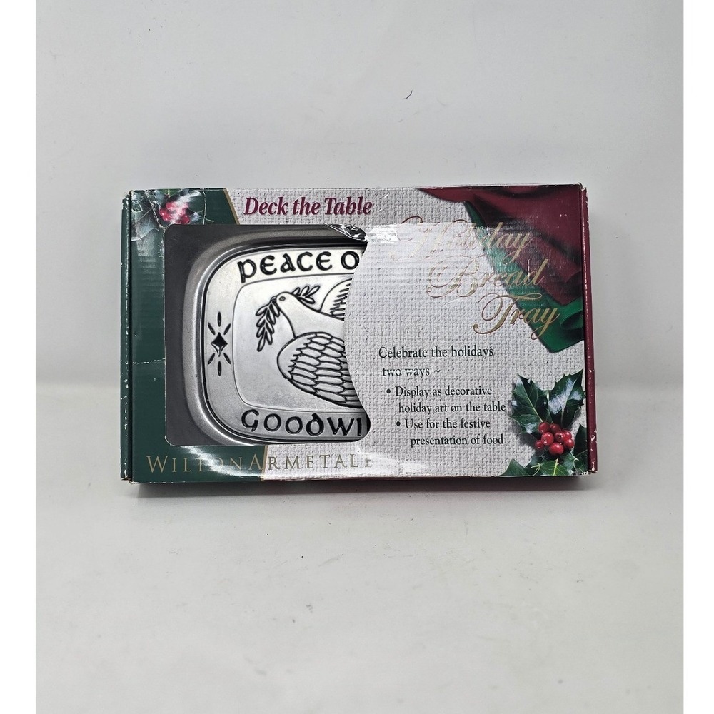 Vtg wilton armetale pewter metal‎ bread tray USA peace on earth primitive